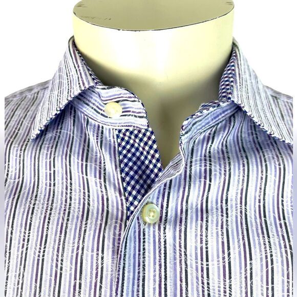 Unique NWOT Thomas Dean L/S Casual Dress Shirt in Pastel Stripes 100% Cotton SzL - Picture 1 of 11